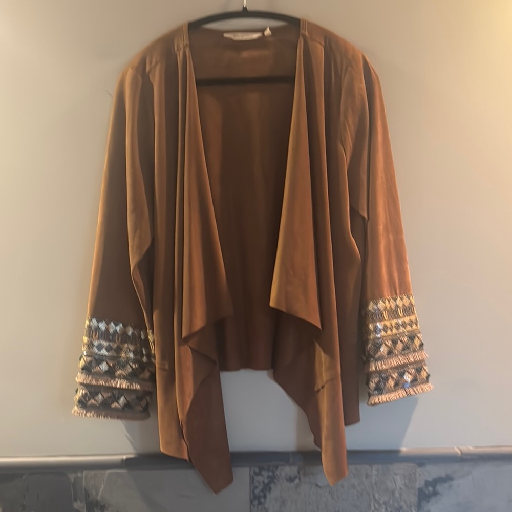 Soft Surroundings Brown Shrug with Geometric Cuffs